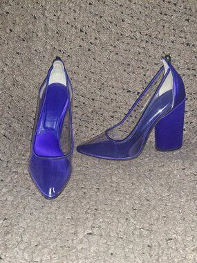 PAUL ANDREW-Royal Blue Silk-Clear Vinyl-See Through-Cinderella-Sz 39-Near Mint
